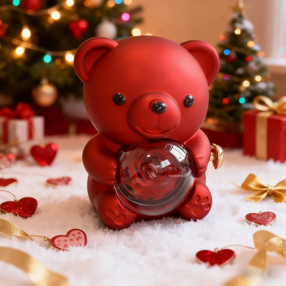 Naszyjnik z czerwonym sercem – zawieszka z uroczym misiem i różą, w pudełku prezentowym, idealny prezent na Dzień Matki, Walentynki, Boże Narodzenie dla kobiet ❤️🐻🌹