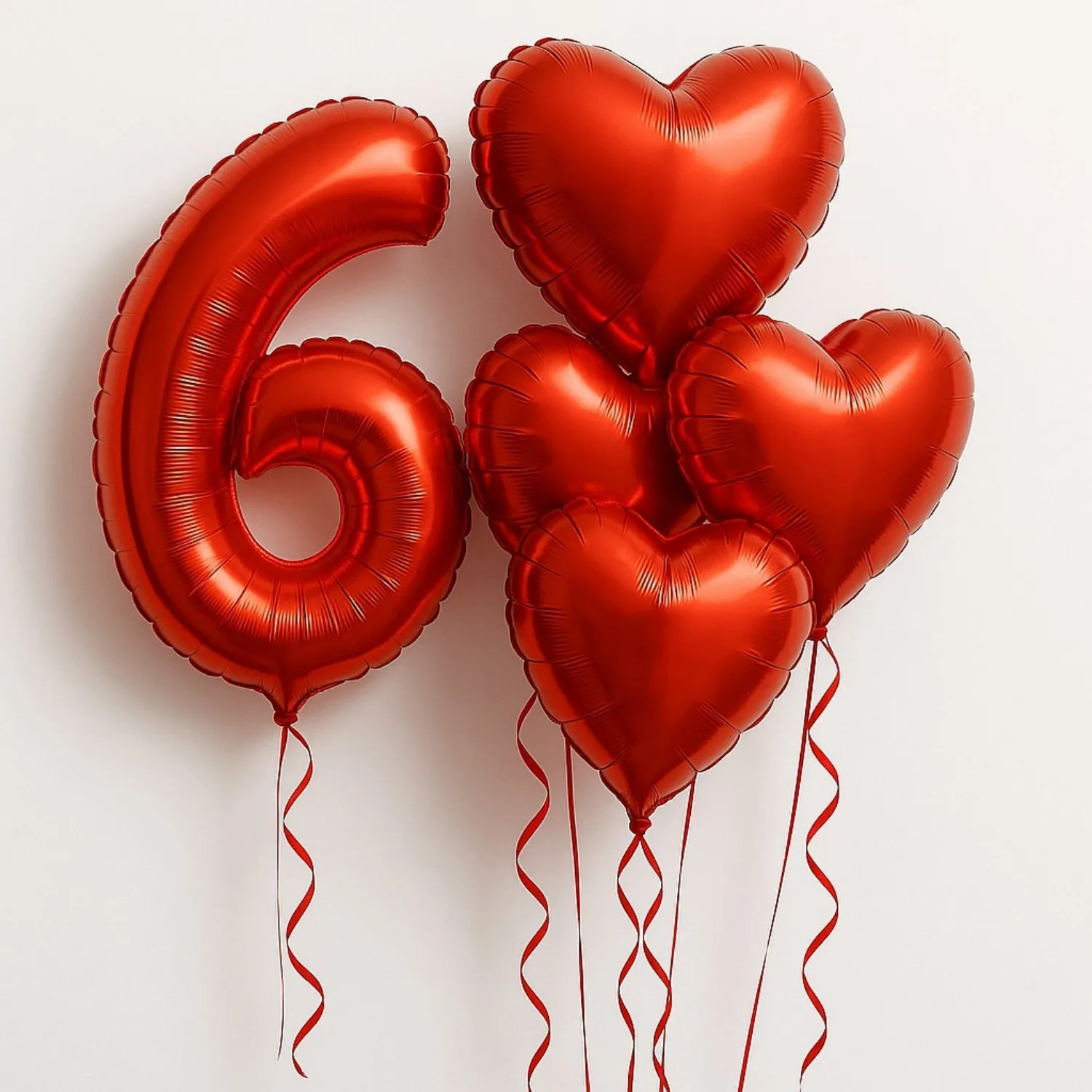 6Pcs/Set 32in Red Foil Number and 18in Heart Balloons Valentine's Day Birthday Christmas Party Decorations Anniversary Halloween