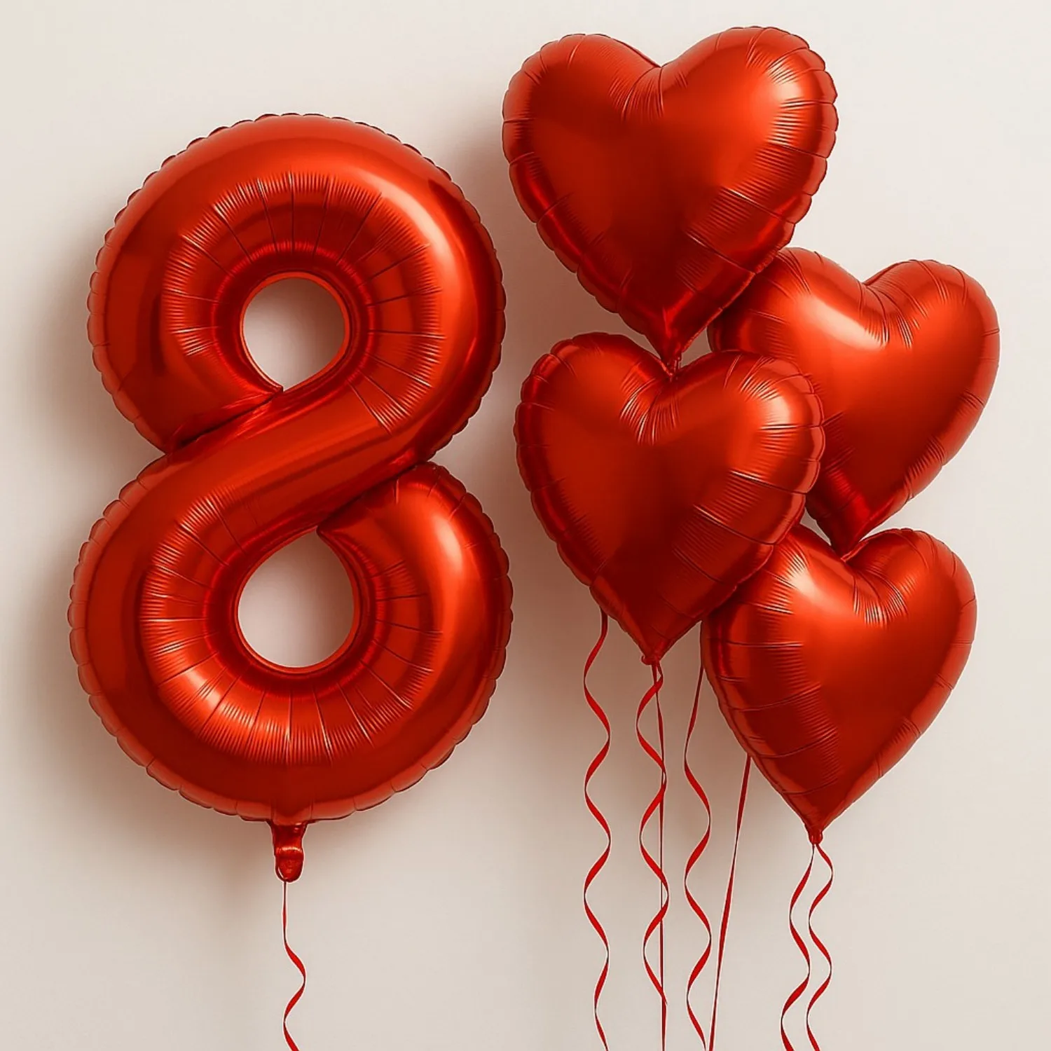 6Pcs/Set 32in Red Foil Number and 18in Heart Balloons Valentine's Day Birthday Christmas Party Decorations Anniversary Halloween