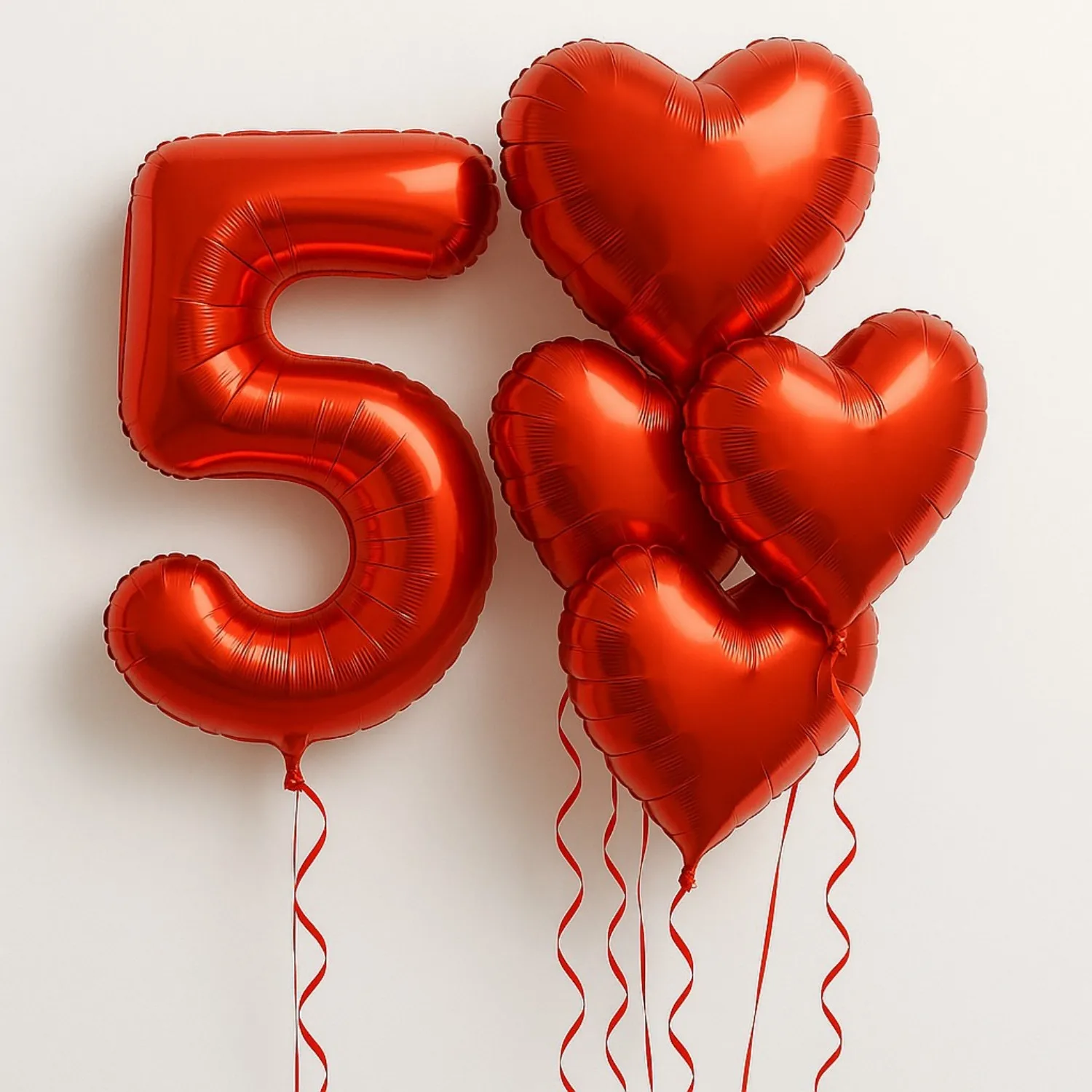 6Pcs/Set 32in Red Foil Number and 18in Heart Balloons Valentine's Day Birthday Christmas Party Decorations Anniversary Halloween