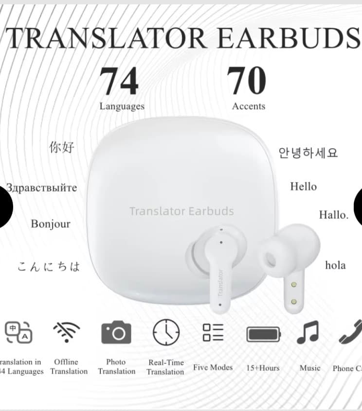 Bezprzewodowe słuchawki z tłumaczem głosowym – Bluetooth, obsługa 144 języków, etui ładujące, tłumaczenie w czasie rzeczywistym i symultaniczne 🌍🎧